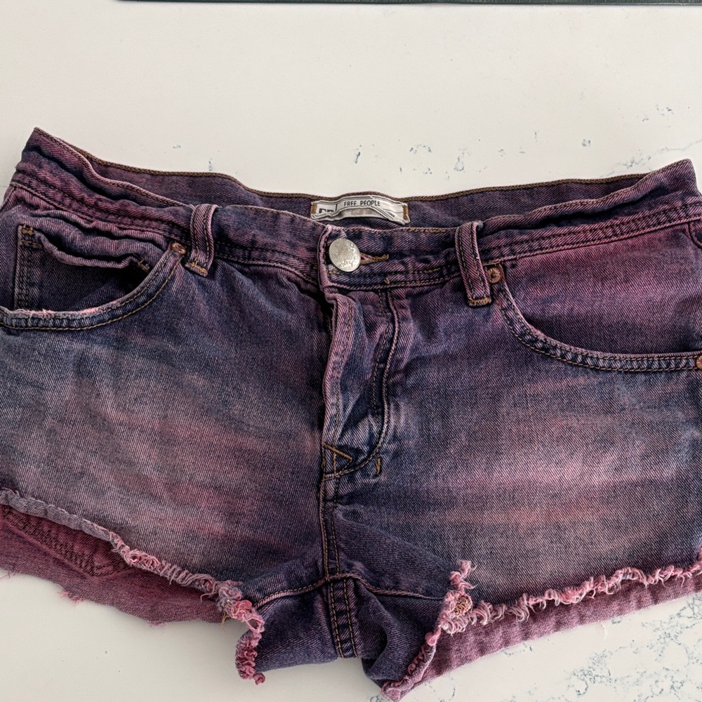 Free People Pink and Purple Ombre Jean Shorts